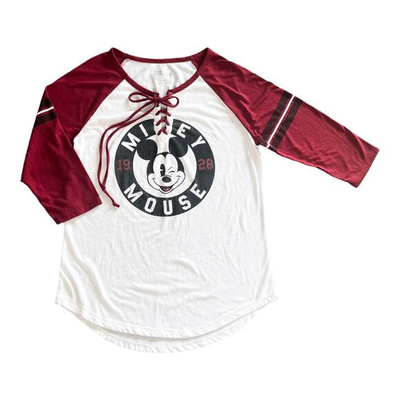 Disney Mickey Mouse Active Jersey TEE SHIRT Juniors 7/9 Top Tie Front Baseball - Picture 1 of 5
